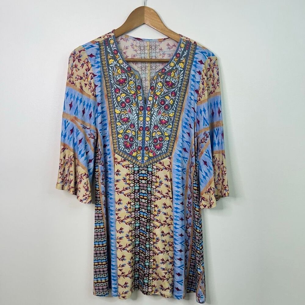 Soft Surroundings Embroidered Boho Tunic Top Multicolor S Velvet Festival Hippie